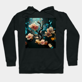 Sculpture with intricated flowers, trees, exploding and dispersing all around Hoodie